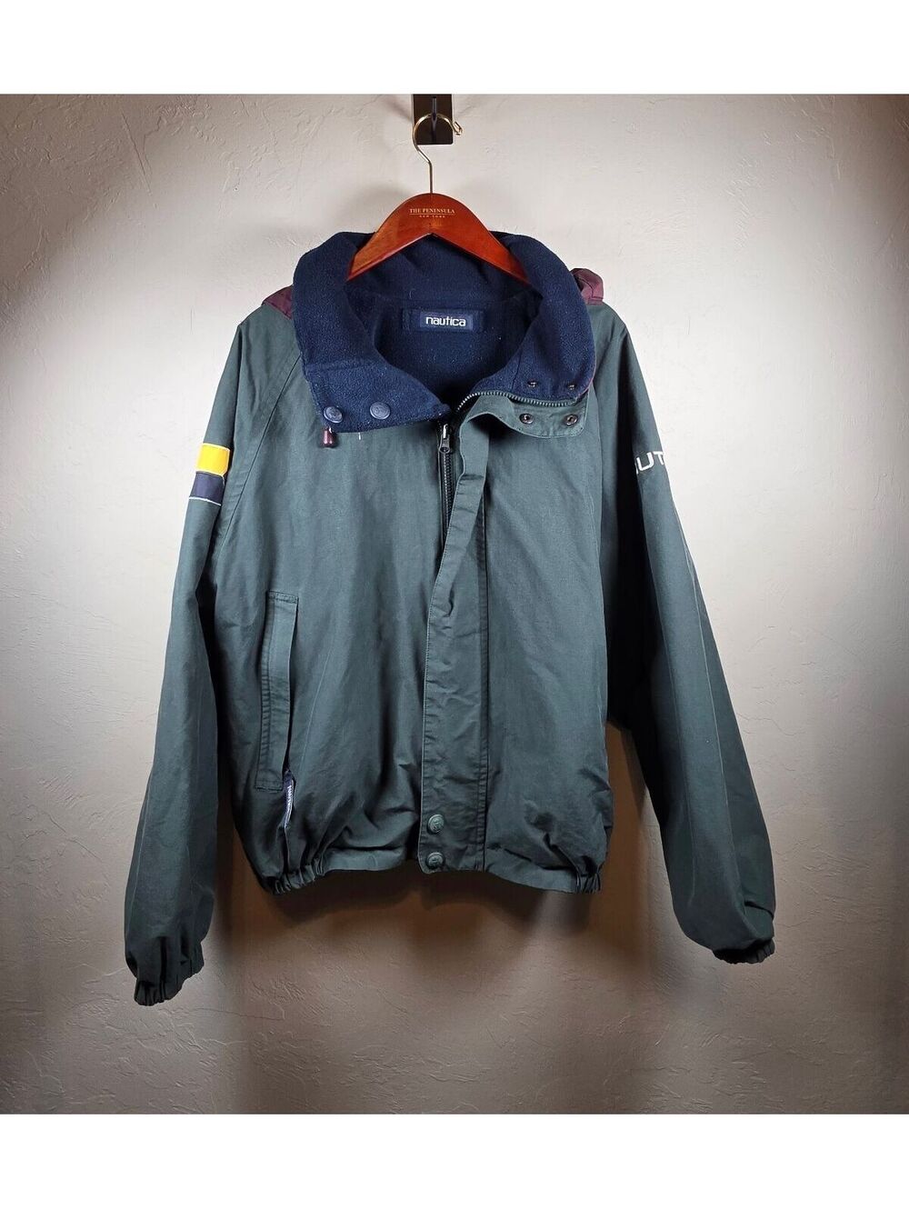 Vintage 90s Nautica Reversible Fleece Sailing Jacket Hooded Colorblock
